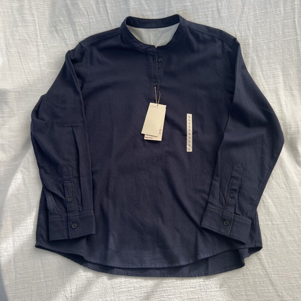 NWT Muji Flannel Stand-up Collar Blouse Dark Navy Size Large Organic Cotton